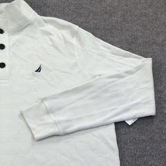 Nautica Shirt Mens Medium White Thermal Mock Neck Henley Long Sleeve Nautical