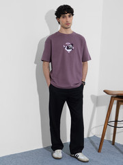 Kung Fu Panda Embroidery Details Oversized T-Shirt Purple – Textured Fabric 2026
