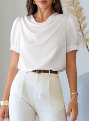Womens Blouses Dressy Casual Clothing 2026 Summer Cowl Neck Short Sleeve Sati…