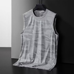 Men’s Polyester Sleeveless Tank Top O Neck Print Quick Dry Workout Top