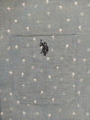 Polo Assasin Mens Sz L. Blue Tiny Palm Trees & Anchors Button Down Soft Cotton