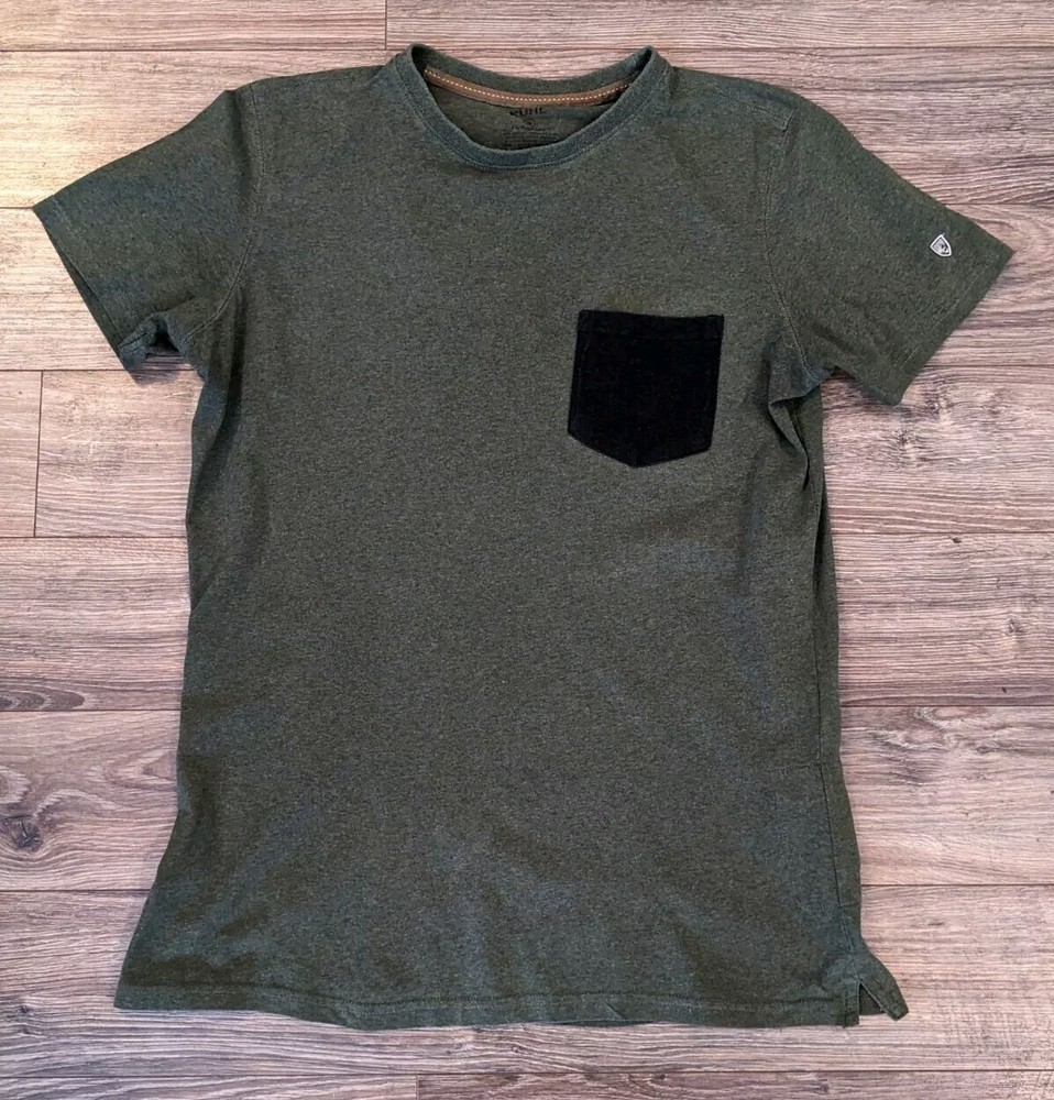 Kuhl Wildfibre T-Shirt Mens Green Melange Contrast Pocket SS Crew Neck – S