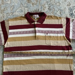 Vintage Pierre Cardin Paris Striped Polo Shirt XL Red Gold Geometric 80s Cotton