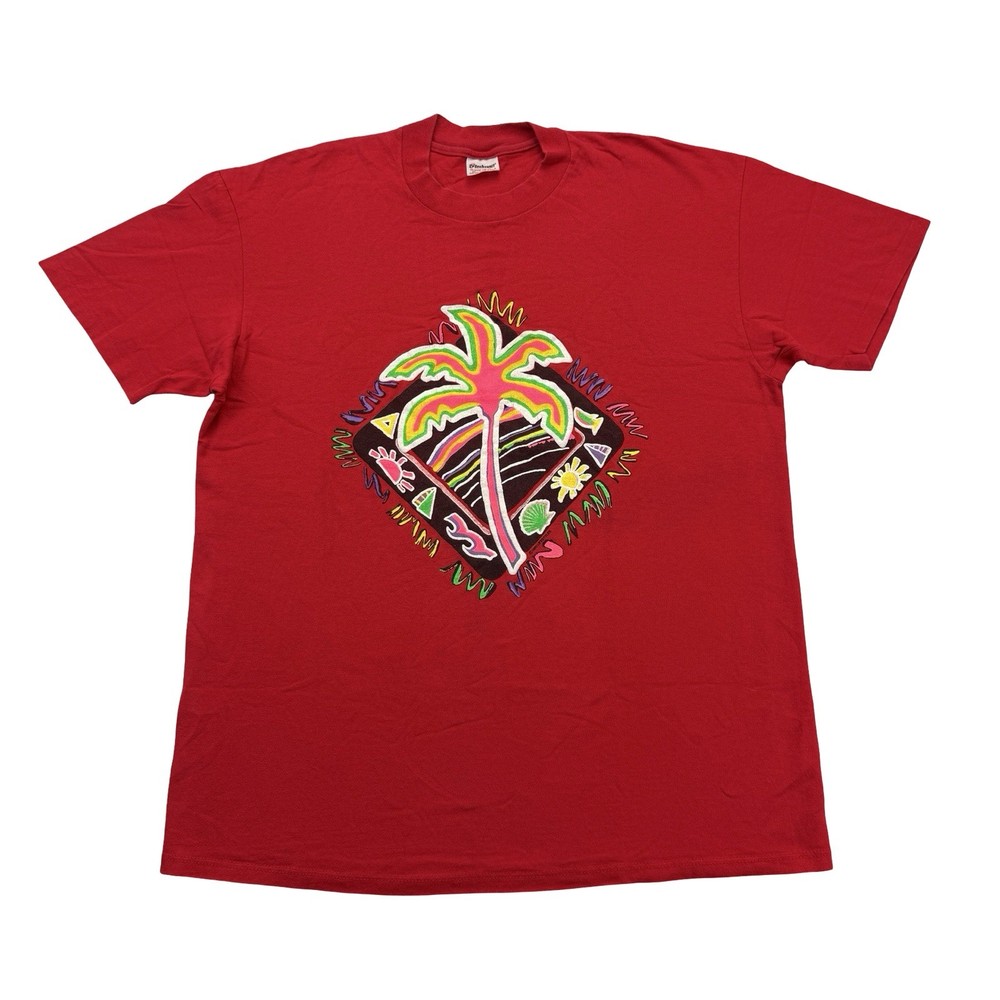 Vintage 80s Shirt Mens XL Beach Palm Tree Short Sleeve Single Stitch 1989