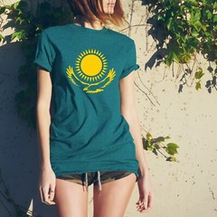 Kazakhstan European Flag Basic Cotton T-Shirt – Antique Jade Dome
