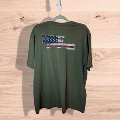 American Pride XL Farm Combine Harvester T-Shirt USA Flag Patriotic Olive Tee
