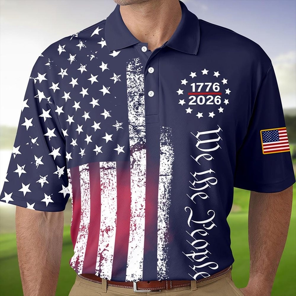 HOT!!! 250th Birthday Patriotic Polo Mens USA 1776-2026