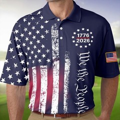 HOT!!! 250th Birthday Patriotic Polo Mens USA 1776-2026