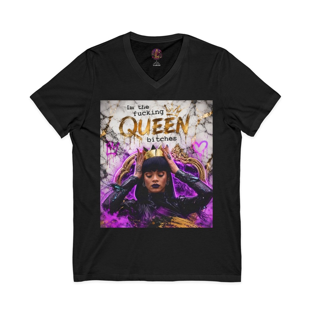 Retro Neon Pop Art V-Neck Graphic Tee R&B Icon Streetwear Gold Queen Shirt 3005