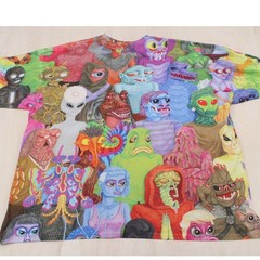 Mens Artistic All Over Print Alien Monster Graphic Tee Multicolor Threadless 2XL