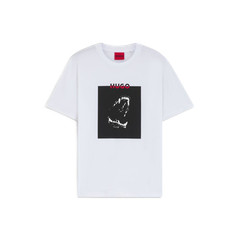 Hugo Boss Mens Dobero Short Sleeve Crewneck Dog Fangs Graphic T-Shirt White-Smal