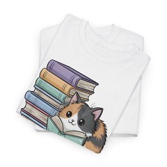 Cat on Books Pets Reading Nerd Reader Gift Women Men Tee