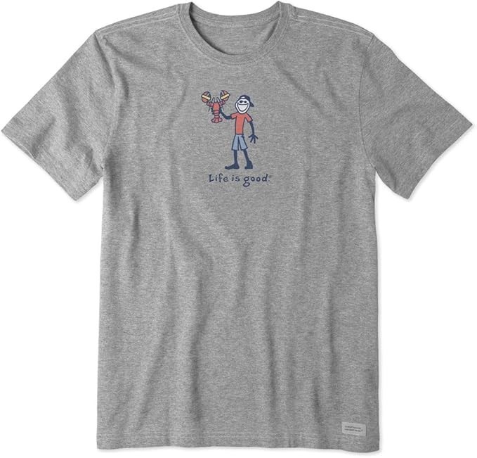Life is Good. Men’s Lobster Jake Short Sleeve Crusher Tee, Heather Gray