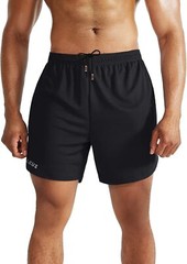 NELEUS Men’s 2 in 1 Running Shorts with Medium, 6070 Black/Grey,2 Pack