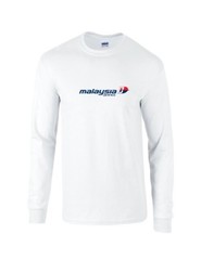 Malaysia Airlines Red Blue Retro Logo White Cotton Long Sleeve Shirt