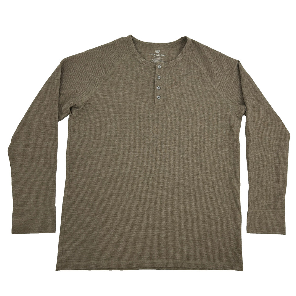 Mack Weldon Henley Shirt Men’s XL Brown Waffle Knit Long Sleeve