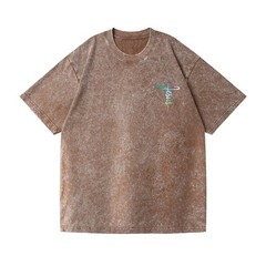 Unisex Jesus Cross Rainbow Graphic Washed T-Shirt Christian Faith Oversized Tee