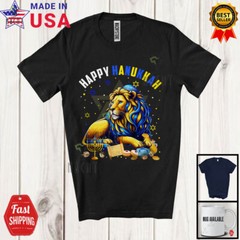 Happy Hanukkah; Lovely Lion Wearing Kippah; Wild Animal Menorah Family T-Shirt