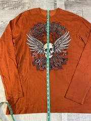 Cremieux Jeans Men’s Medium Long Sleeve Orange T-Shirt Skull Wings Biker