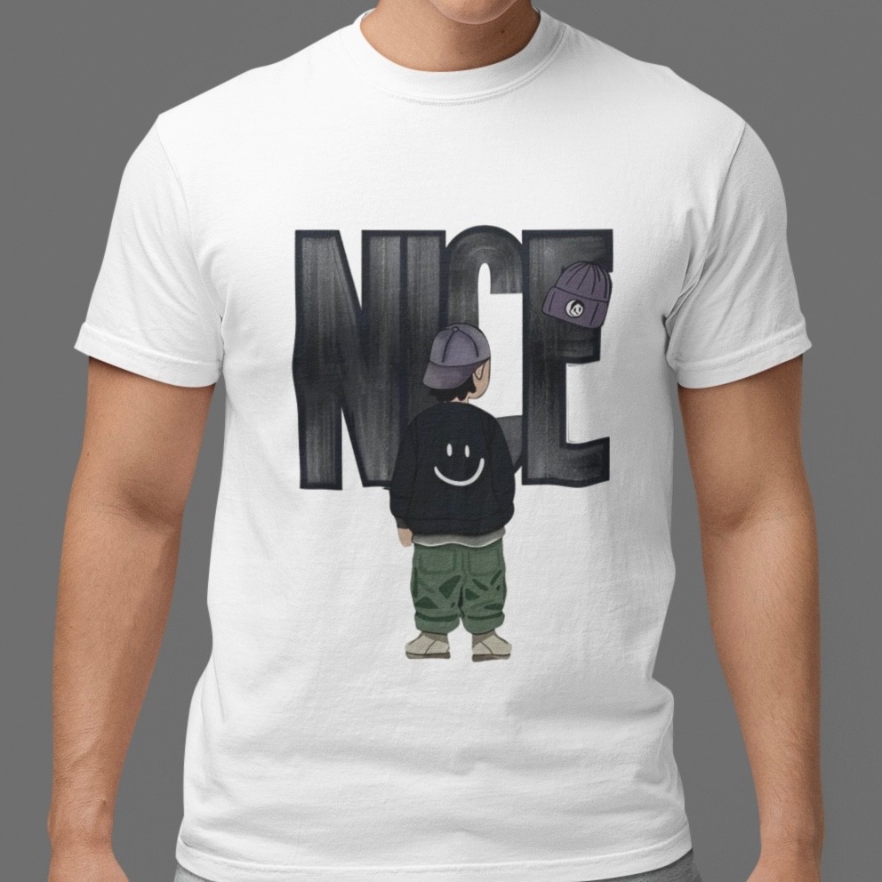 NICE Boy Streetwear Graphic Tee Smiley Hoodie Style Hip Hop Trend T-Shirt Unisex