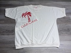 Vintage Club Caribe Palm Tree Pullover French Terry Beach Resort Tee White Red L