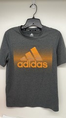 Adidas Climate Child Size Large 14/16 Gray/ Orange Logo Short Sleeve T-Shirt