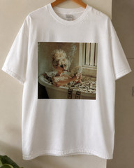 Vintage Aesthetic Girl Bath Portrait Shirt, Artistic Smoking Cash Fan Fashion