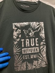 TRUE RELIGION METALLIC FOIL LEAVES LOGO Unisex T Shirt; Sage Green; XL; EXCLNT