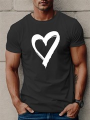 Heart Print T Shirt Tees Men Casual Short Sleeve T-shirt Summer Blouse Tops ♮