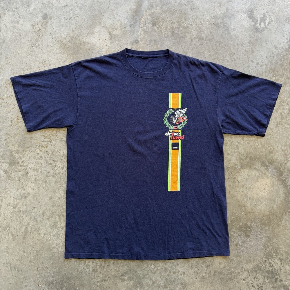 VTG 90s Mossimo Racing Car Single Stitch T-Shirt Navy Blue 2XL