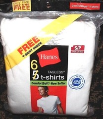 Hanes Men’s White 6-Pk Crew Neck Tagless T-Shirts Small (34-36″)