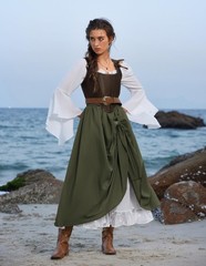 Maxi Long Renaissance Skirts for Women Double Layered Ren Faire Costume