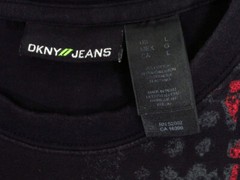 Sz L 2004 Rock The Vote DKNY JEANS Studded T-shirt ~ Black 95% Cotton 5% Spandex