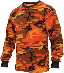 Mens Savage Orange Camouflage Long Sleeve Tactical Military T-Shirt