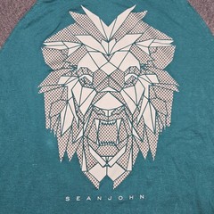 Sean John Lion Graphic L T-Shirt Raglan Teal w/ Gray Long Sleeve Crew Neck Cott