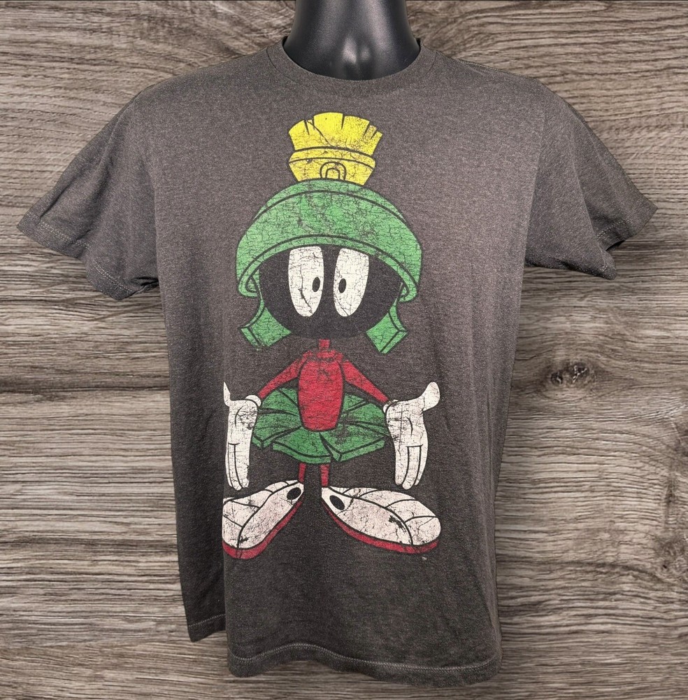 Vintage Marvin The Martian 90’s Looney Tunes Cartoon TV Gray T-Shirt Size Medium