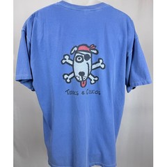 Comfort Colors Turks & Caicos Pirate Dog Graphic T Shirt XXL Garment Dyed Blue