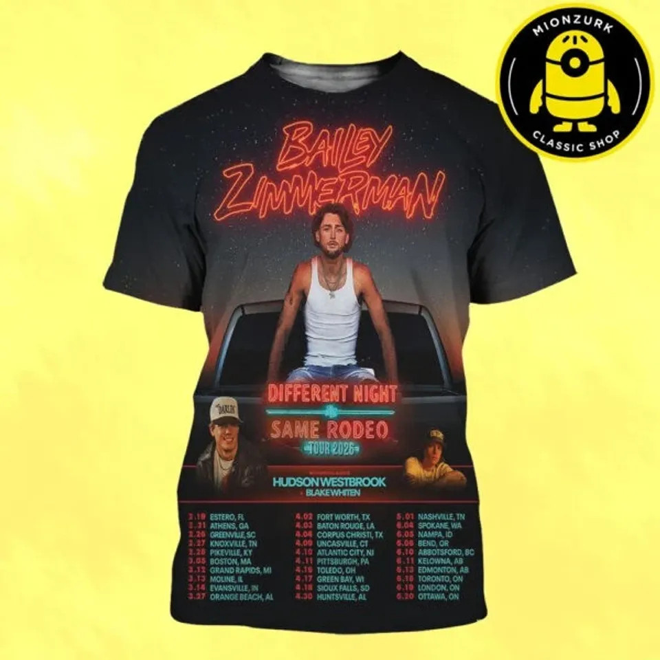 Bailey Zimmerman Different Night Same Rodeo 2026 Tour 3D Shirt Country Gift