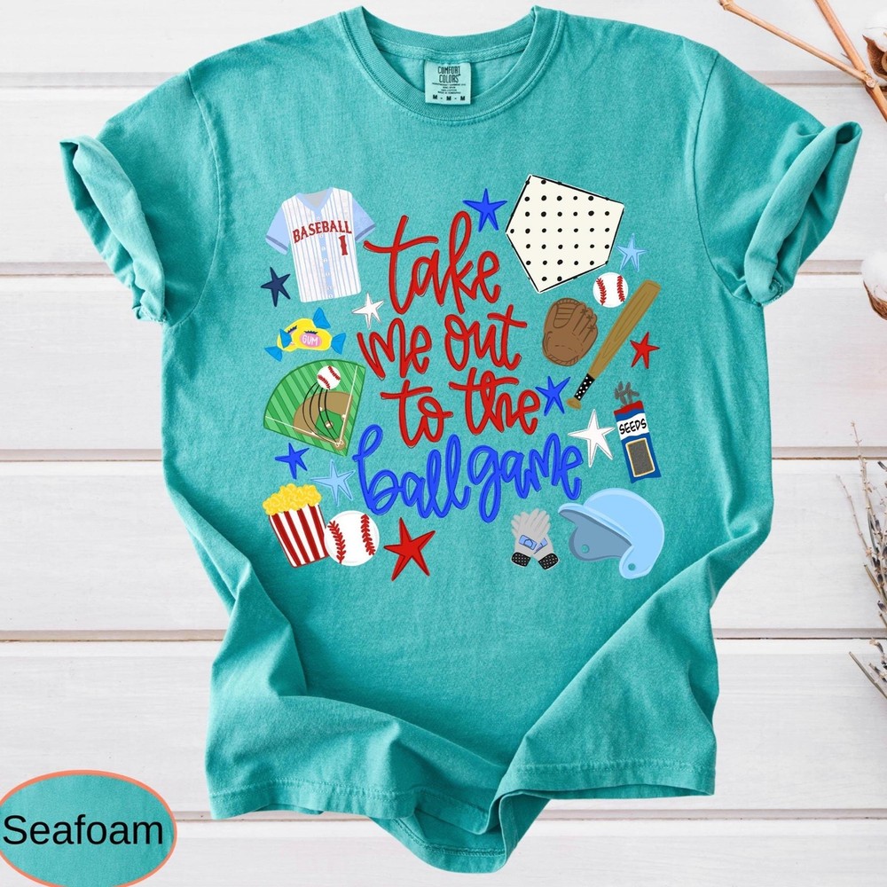 Take Me Out To The Ball Game Comfort Colors Tee Retro Doodle Baseball Fan