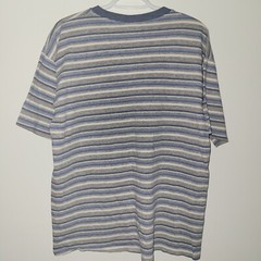 Vintage Cal Cru Kodiak Alaska Short Sleeve T-Shirt Size Large Striped Blue Gray