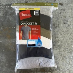 6 Pack Hanes Men’s Value Pack Assorted Pocket T-Shirt Undershirts Size 3XL NEW