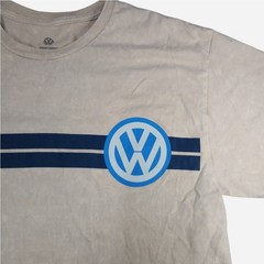 VW Volkswagen T-Shirt Tan Retro Logo Racing Stripes Graphic Tee [M]