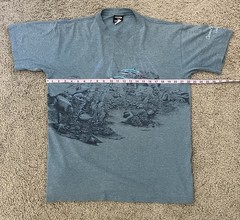 Vintage 1990s Dolphin Sea Creatures Wrap Around T Shirt Blue L Embroidered