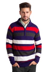 WESTACE Men’s Striped Quarter-Zip Sweater Casual Knit Pullover Jumper S-XXL