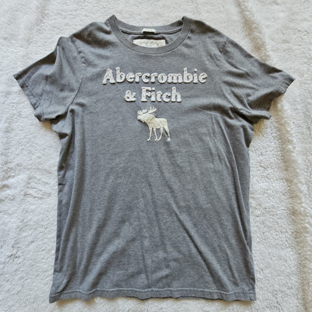 Vtg Y2K Abercrombie & Fitch Mens XL Muscle Big Moose T-Shirt Grey Applique Tee