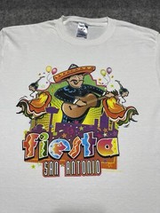 Vintage FIESTA San Antonio Sombrero Shirt White Medium Party mariachi Celebrate