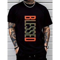 Blessed Shirt Vertical Text Graphic Tee Men Streetwear Casual T-Shirt