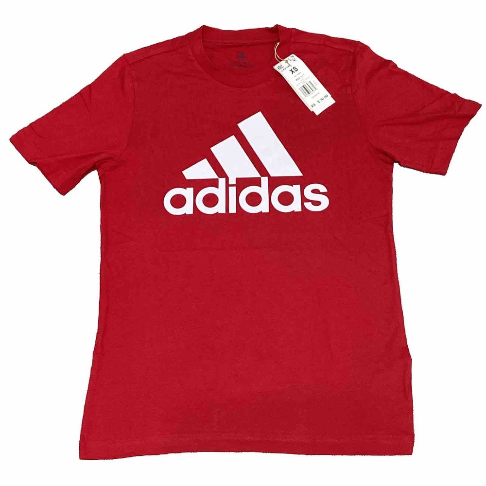 Adidas Essentials Big Logo T Shirt Red White Crew Neck Mens 100% Cotton XS NWT