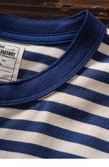 American Tough Guy Style Henry Collar Striped Washed Cotton Short Sleeved Shirt