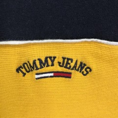 Tommy Jeans Shirt Mens Extra Large Yellow Navy Colorblock Logo Cotton